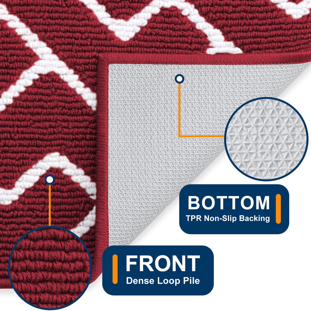 Front Door Mat 32x20, Low-Profile Easy Clean Doormat, Burgundy