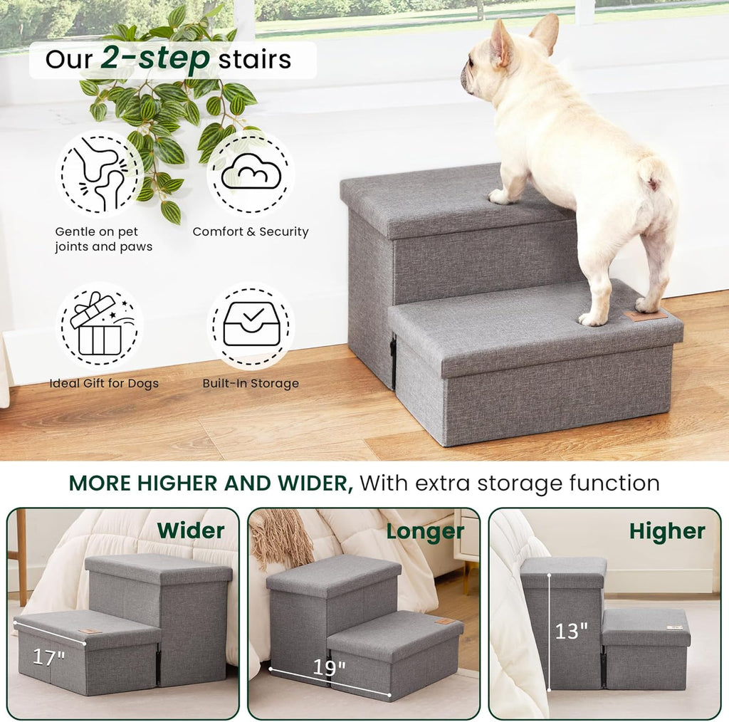 Dog Stairs with Storage 13" H, Foldable Pet Stairs for Small Medium or Large Dogs