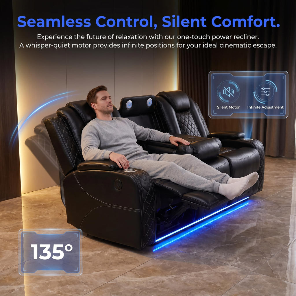 Black Breathing Leather 3-Piece Power Reclining Sofa Set