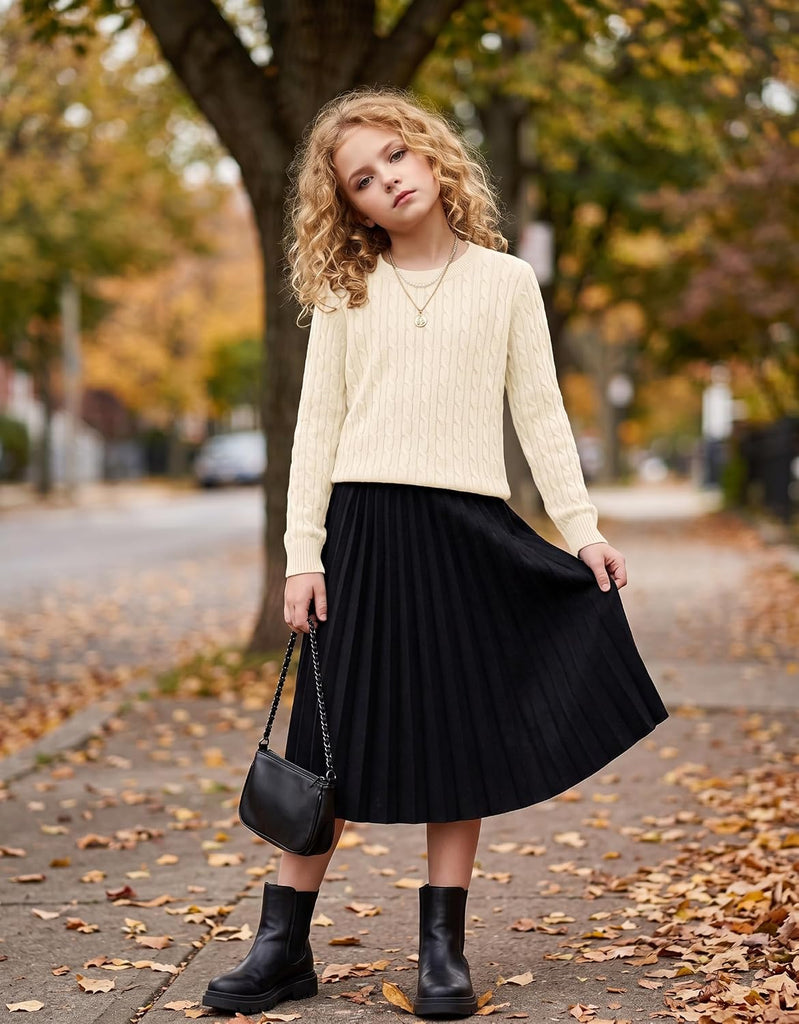 Girls Sweaters Long Sleeve Crew Neck Pullover Sweater Jumper Tops