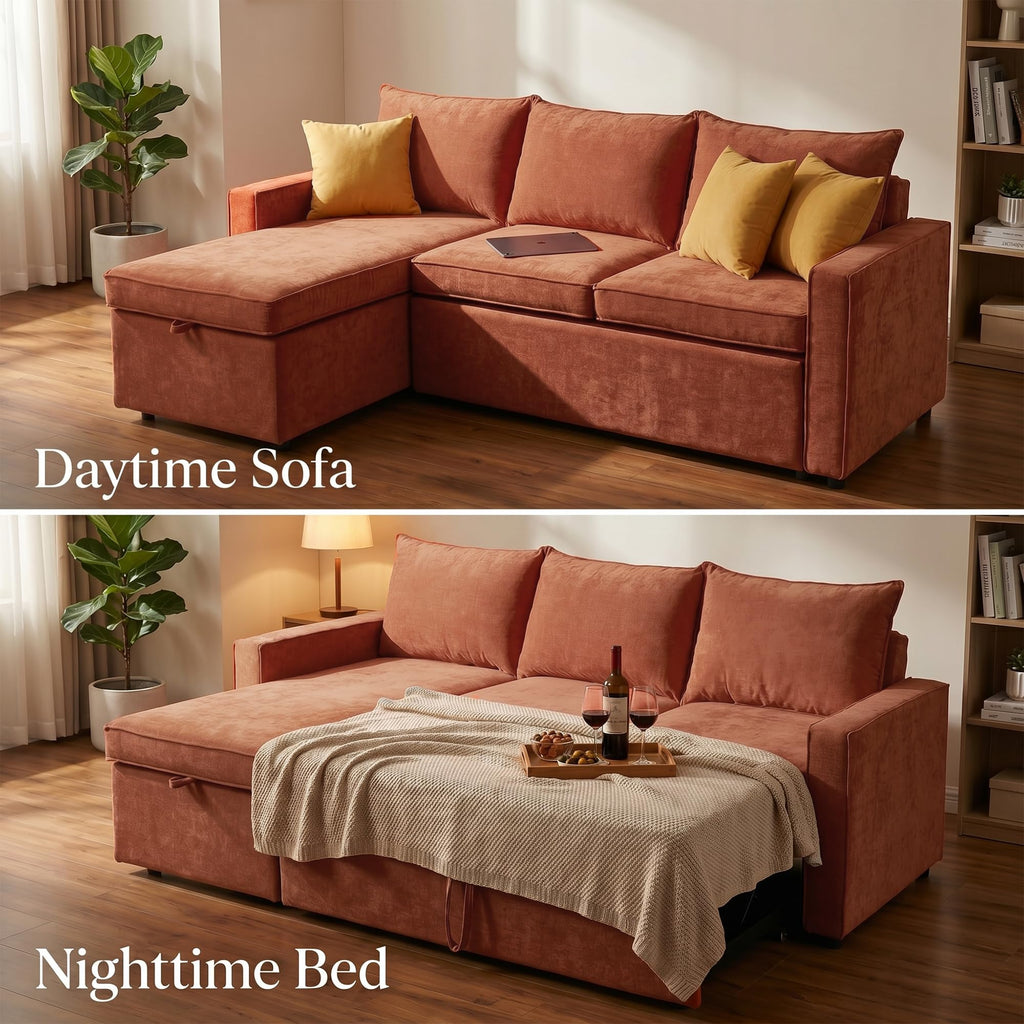 81" Sofa Bed - Sleeper Couch with Storage, Terracotta