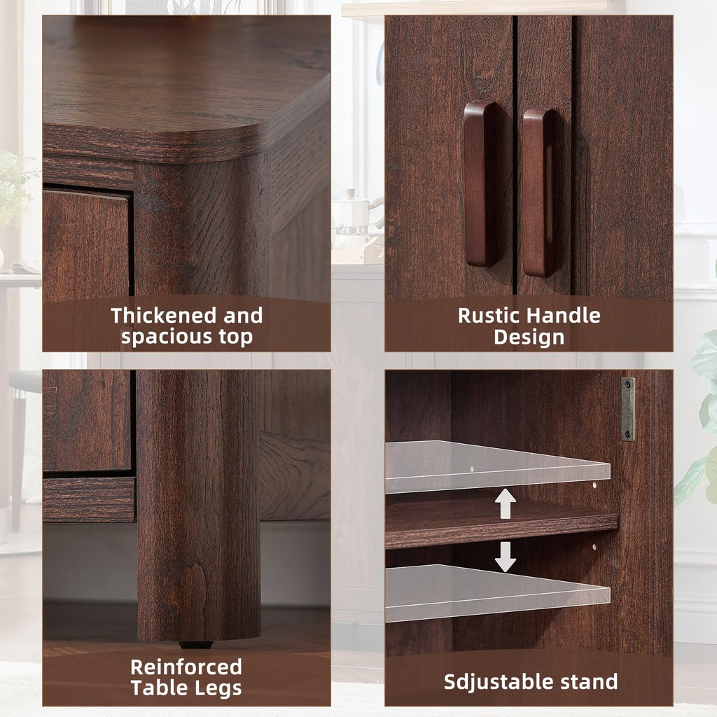 Walnut Sideboard Buffet Cabinet, 46" Arc-Shaped Storage Credenza