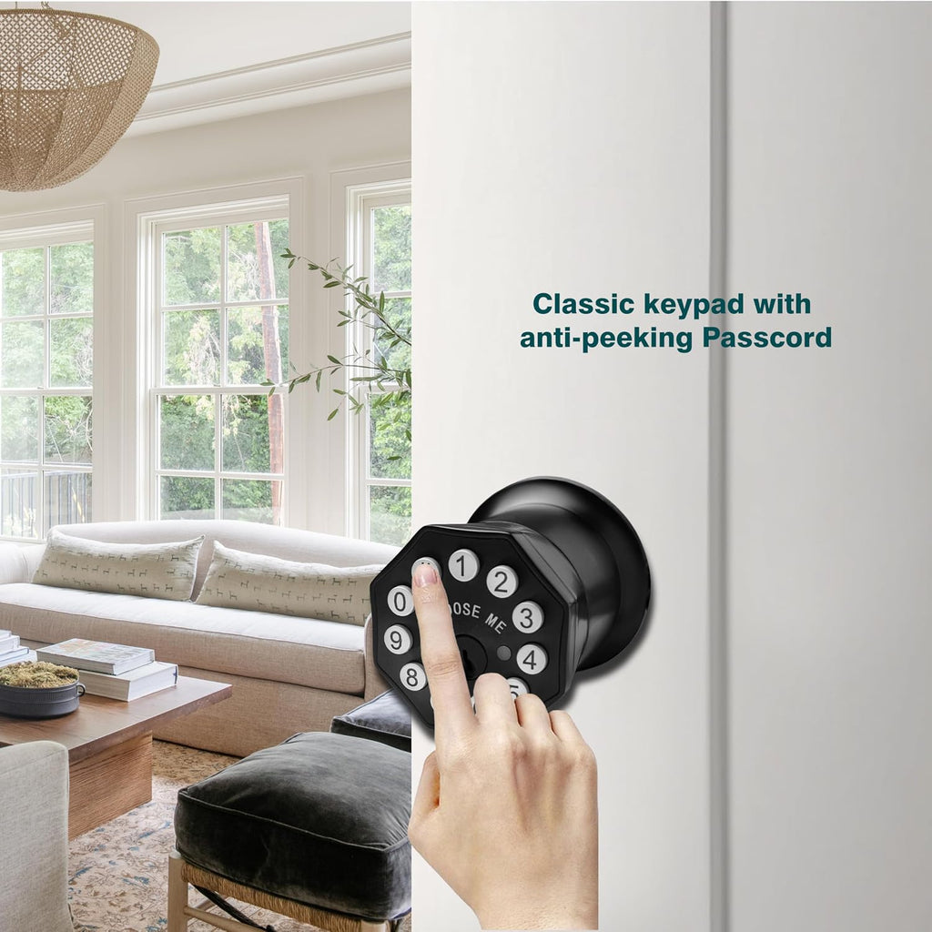 Door Knob with Keypad and Key, Keyless Entry Door Lock,Smart Digital Knob Unlock by Passcode/Keys/USB