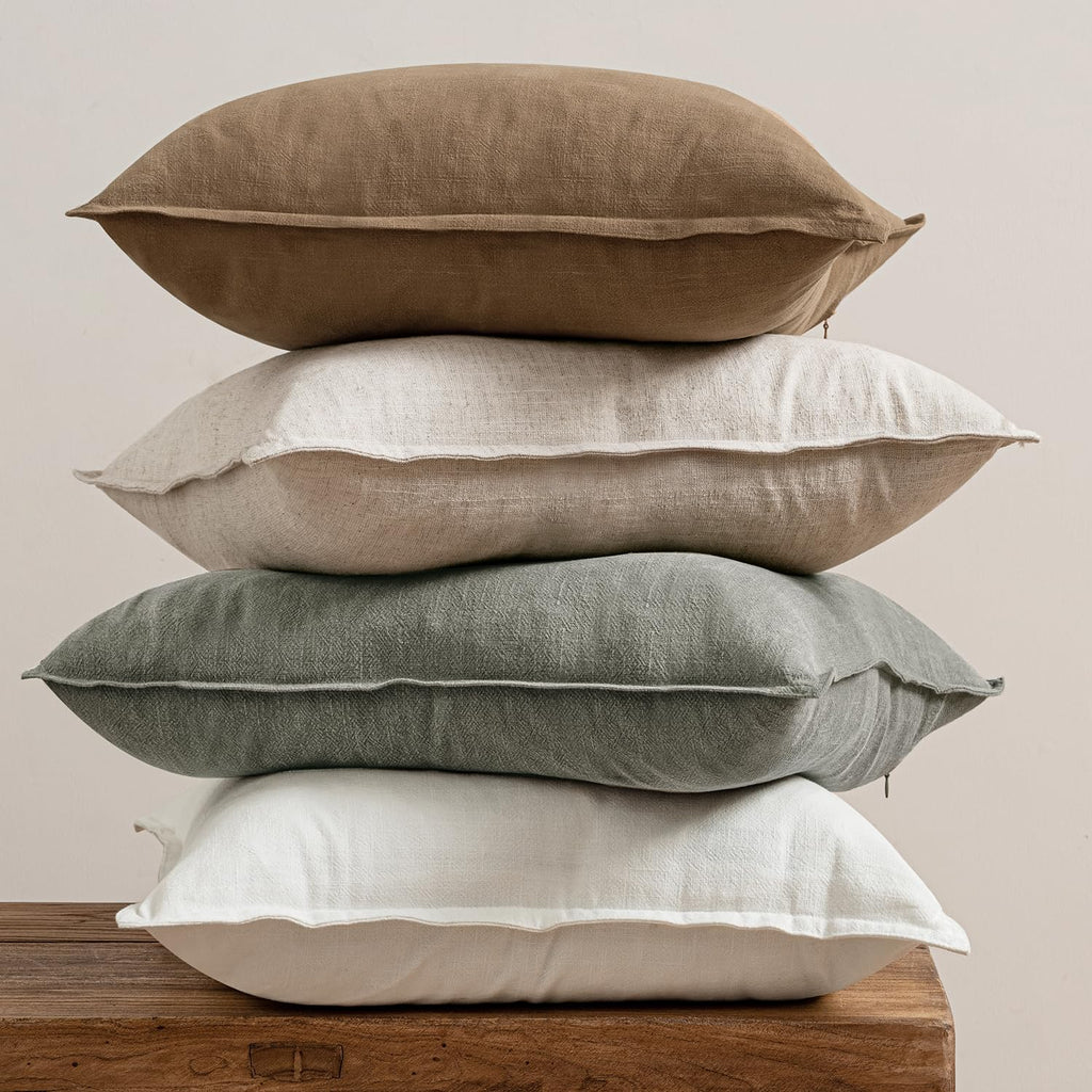 Neutral Boho Linen Decorative Pillow Covers 20x20 Inch Pack of 4