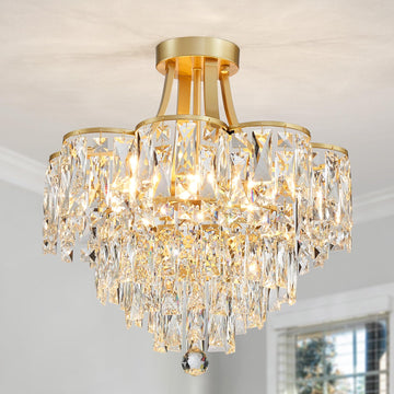 Crystal Chandelier Semi-Flushmount Ceiling Light Modern Lighting Fixture Hallway Entry Kitchen Bathroom, H 19.3" x W