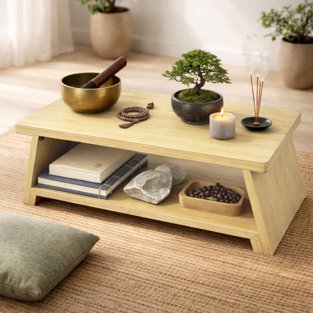 Floor Table, Altar Table Paulownia Folding Design, Low Meditation Table for Sitting on The Floor Japaness Table