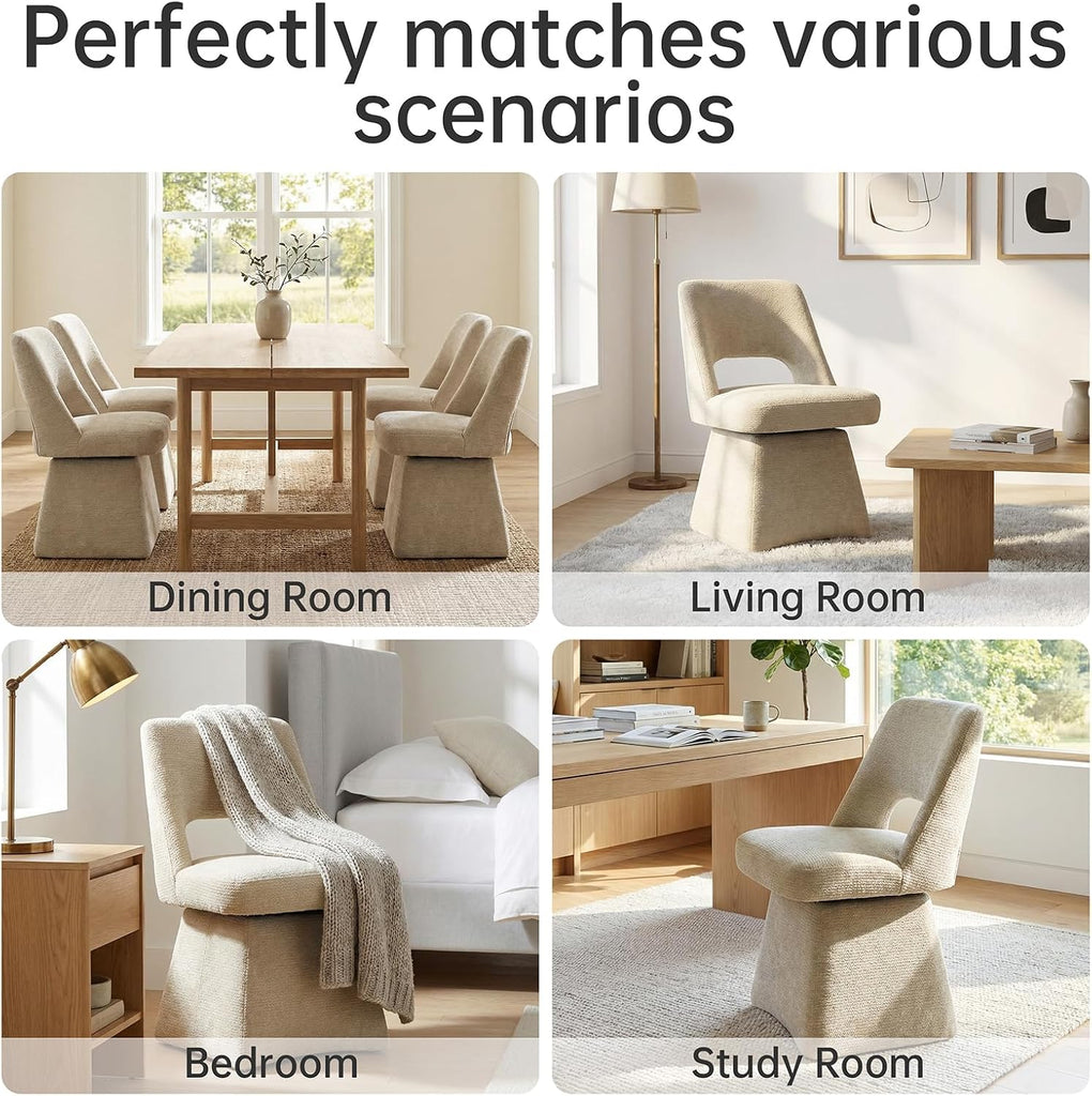 Upholstered Swivel Dining Chairs Set of 2, Modern Dining Room Chairs with Open Back, Chenille Fabric Kitchen Chairs