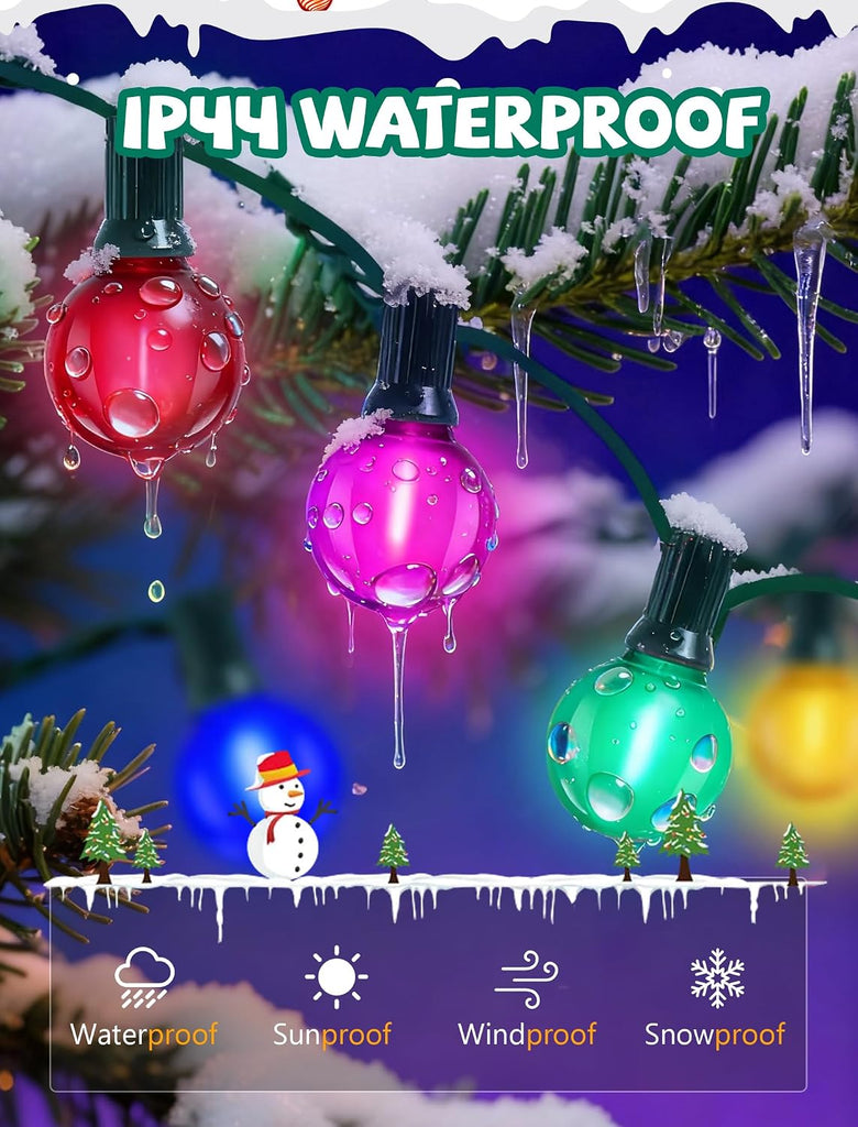 50Ft LED Multicolor Christmas Lights Outdoor, Shatterproof Frosted Globe String Lights with 27 Ceramic Bulbs(2