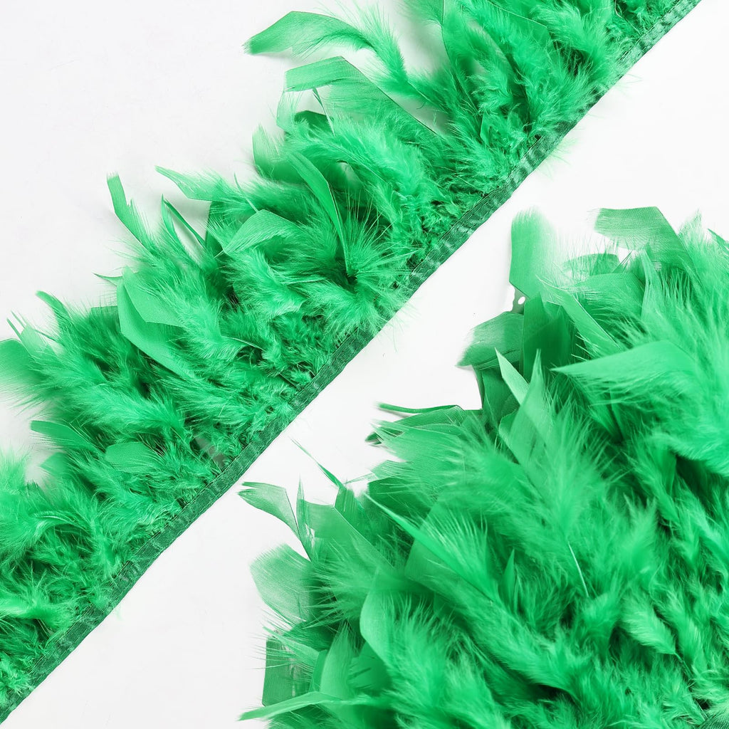Green 4 Yards Turkey Feather Trim - 4~6in Fashion Dress Sewing - Natural Fluffy Feather Trim Fringe for Party