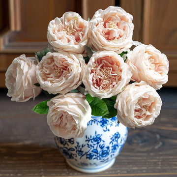 4 Pcs Real Touch Peonies Artificial, 3.5'' Big Bloom Austin Rose Peony Latex Fake Flower with Stems for Wedding