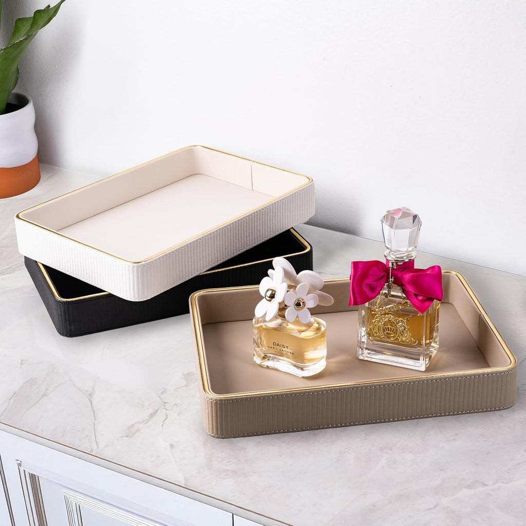 Leather Catchall Valet Tray for Men| Mens Valet Catch All Tray Key Basket - Set of 2