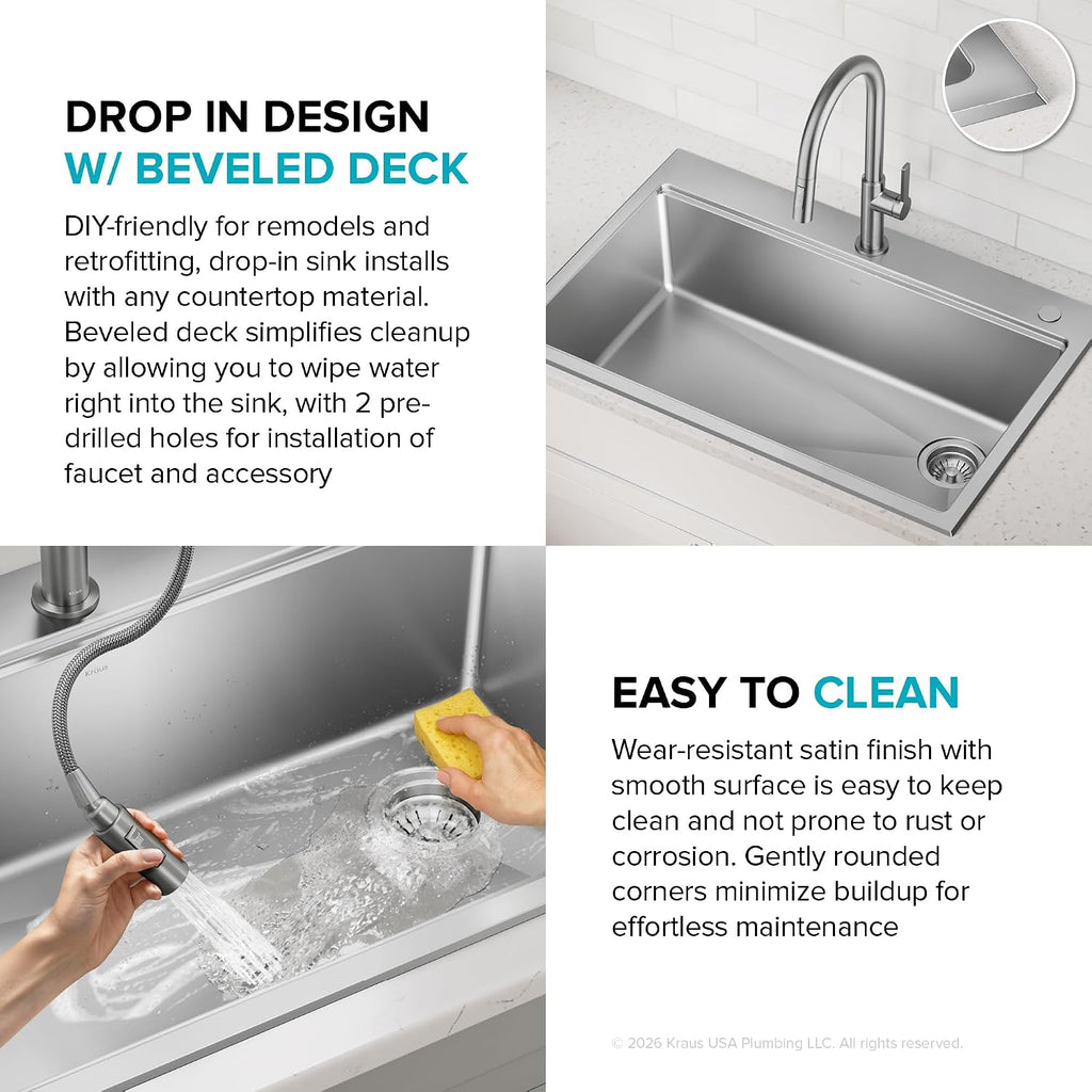 Fairlane 15 in Drop In/Top Mount Workstation Single Bowl 18-Gauge Stainless Steel Bar Kitchen Sink with Accessories