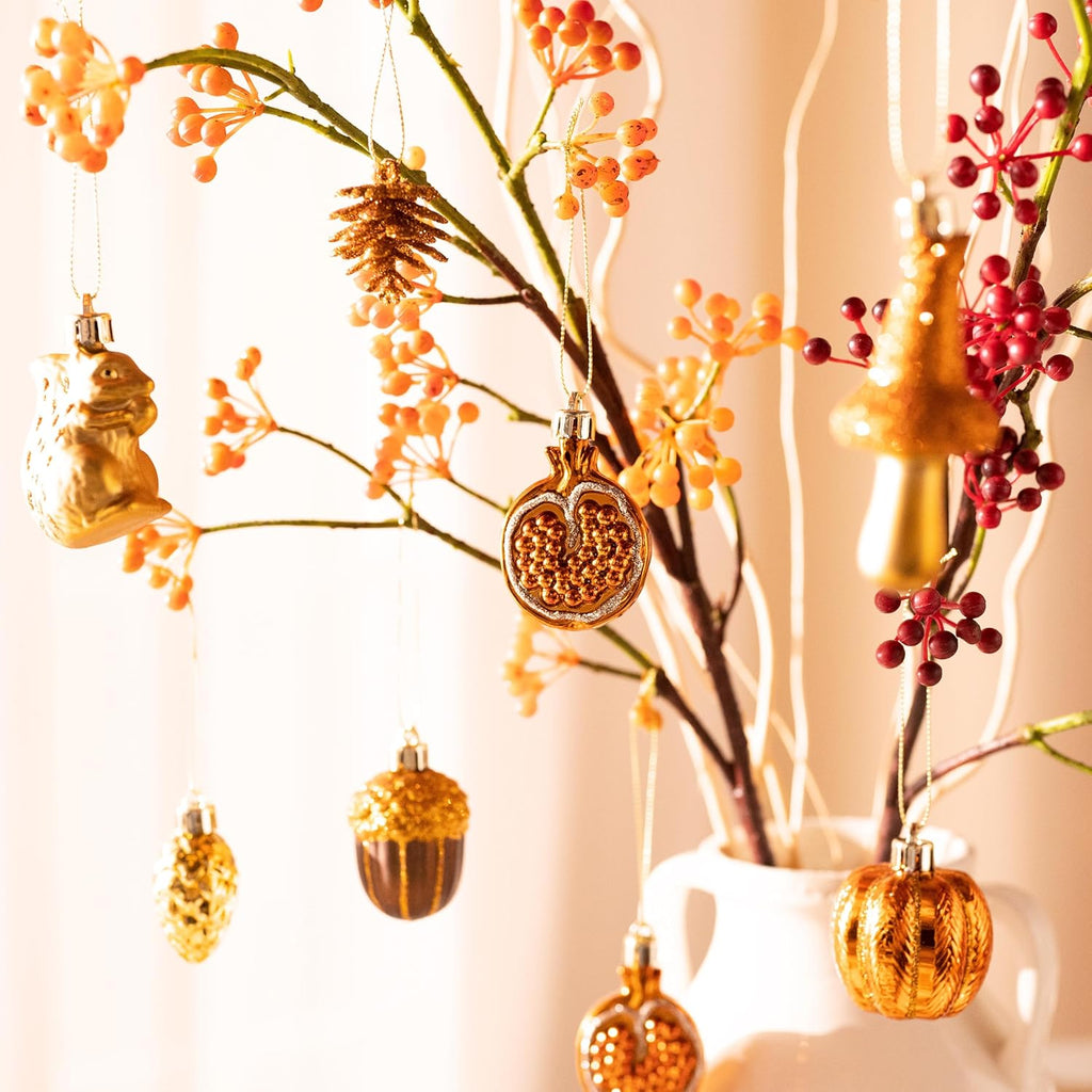Fall Tree Ornaments Decorations Mini Pumpkins Decor - Set of 12
