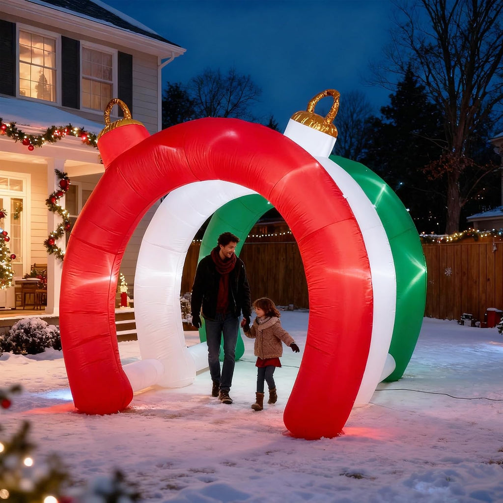 10.5 FT Christmas Inflatables Ornament Tunnel Arch Outdoor Decorations, Blow Up Walk-Through Archway Yard Decor for