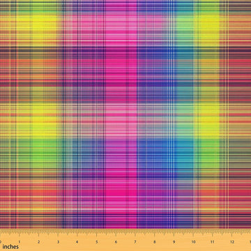 Retro Grid Fabric by The Yard Colorful Rainbow Lines Plaid No Stretch Fabrics for Sewing Lovers Rustic Farmhouse