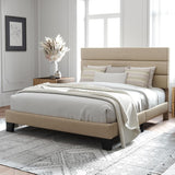 Queen Platform Bed Frame with Fabric Upholstered Headboard and Wooden Slats Support