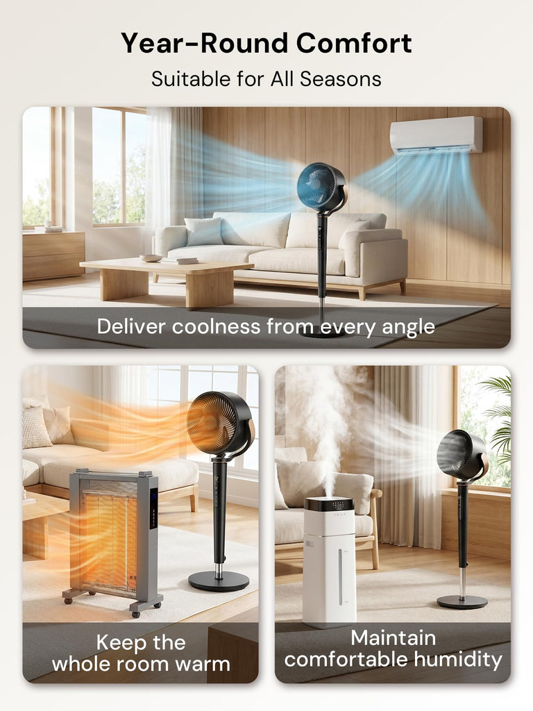 Whole Room Air Circulator Pedestal Fan, 120° Vertical & Horizontal Oscillation, 38-46" Adjustable Height Quiet