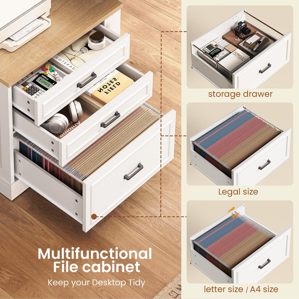 Farmhouse L Shaped Electric Standing Desk, 70.9" x 39.4" Height Adjustable Office Executive Desk with 3 Drawers