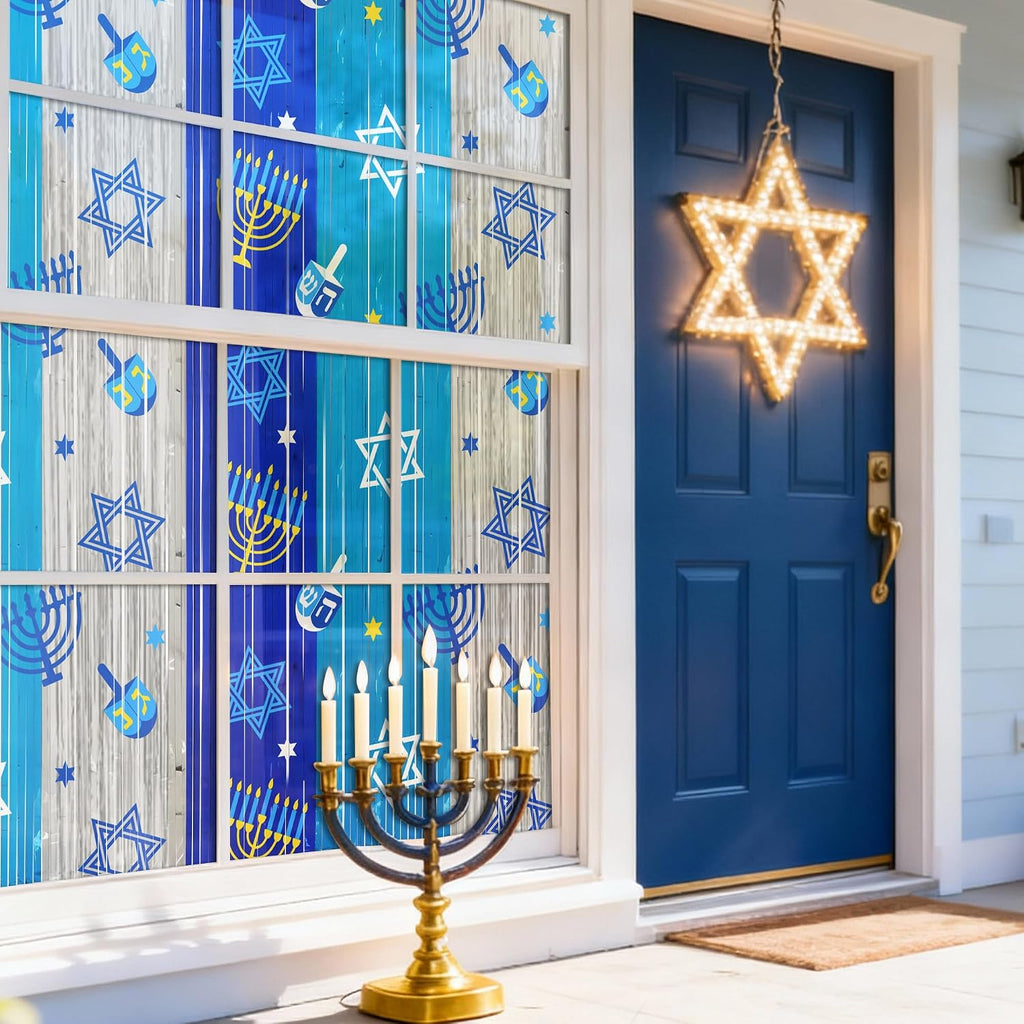 Hanukkah Decorations Backdrop Metallic Tinsel Foil Fringe Curtains, 2 Pack - Set of 2