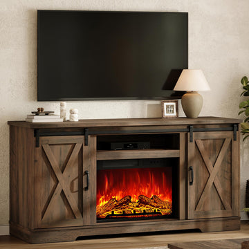 59" Fireplace TV Stand for TVs up to 65" with Sliding Barn Doors