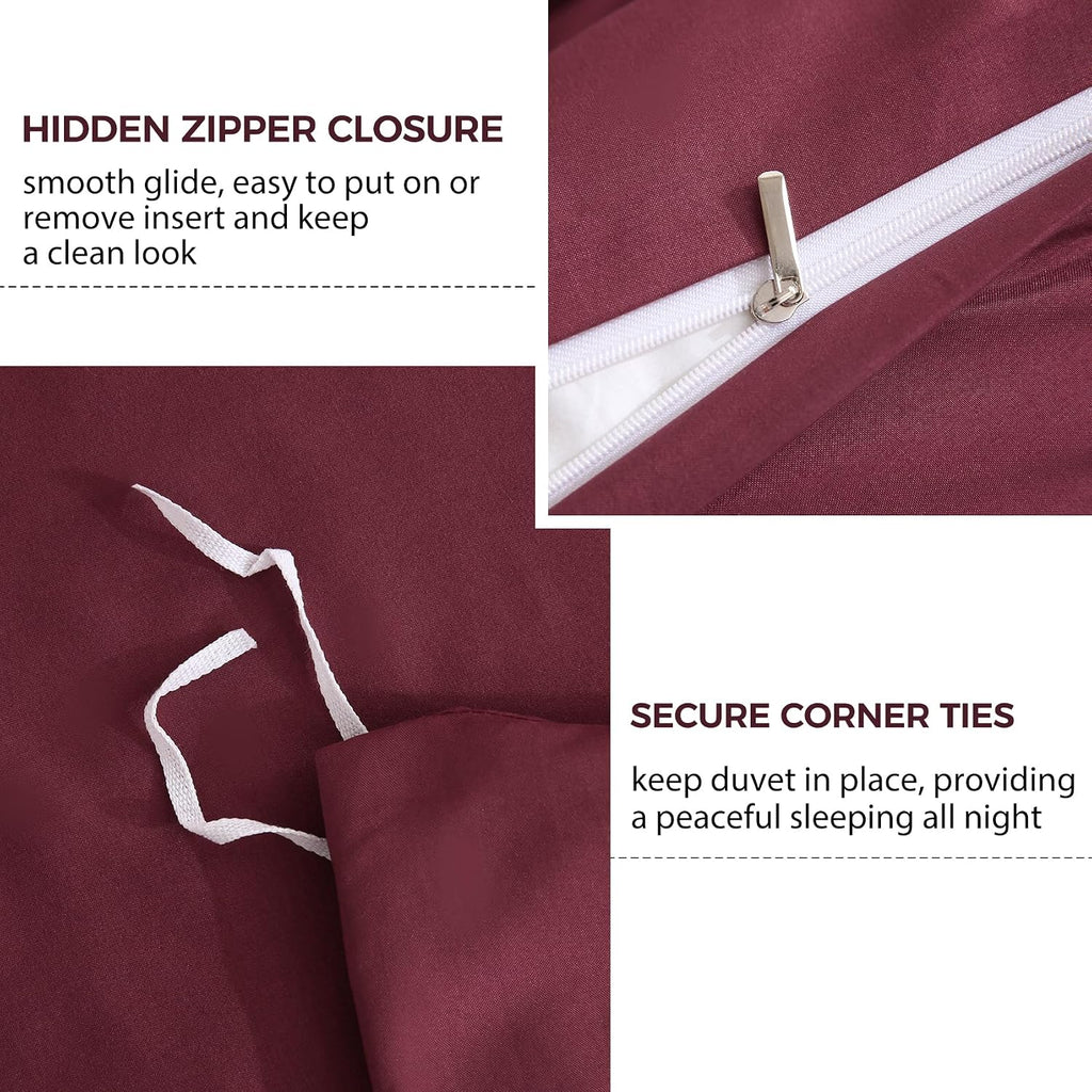 Duvet Cover Set Queen, 3 Piece Duvet Cover with Pillow Shams, Soft Brushed Microfiber Zipper Closure