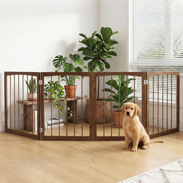 4-Panel Wooden Pet Gate, Free Standing 30-inch Foldable Dog Gate