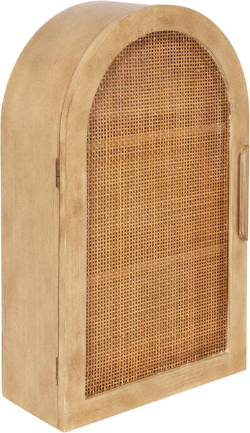 Ori Transitional Cane One-Door Arched Wall Cabinet, 15 x 8 x 24, Natural, Decorative Rattan Wall Storage Cabinet with