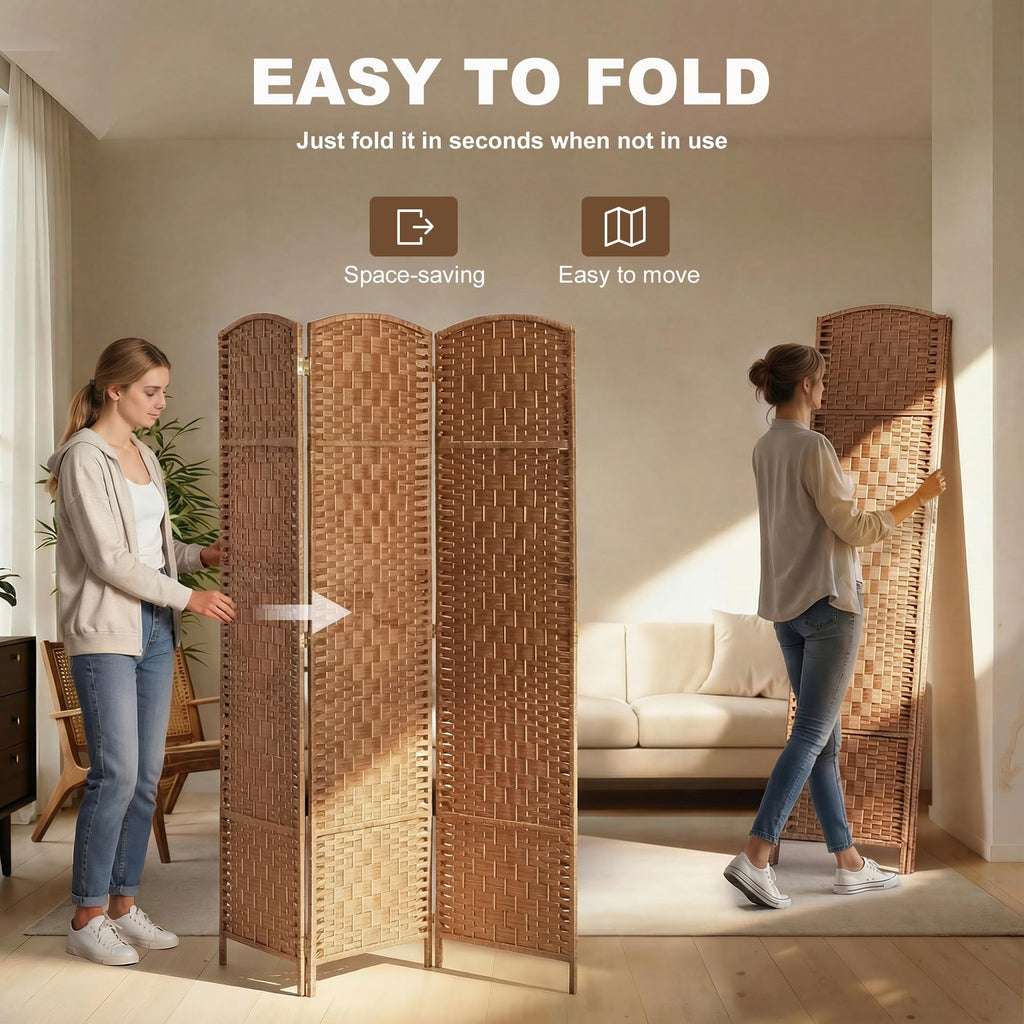 Room Divider 3-Panel, 6FT-Tall Folding Privacy Screen, Natural