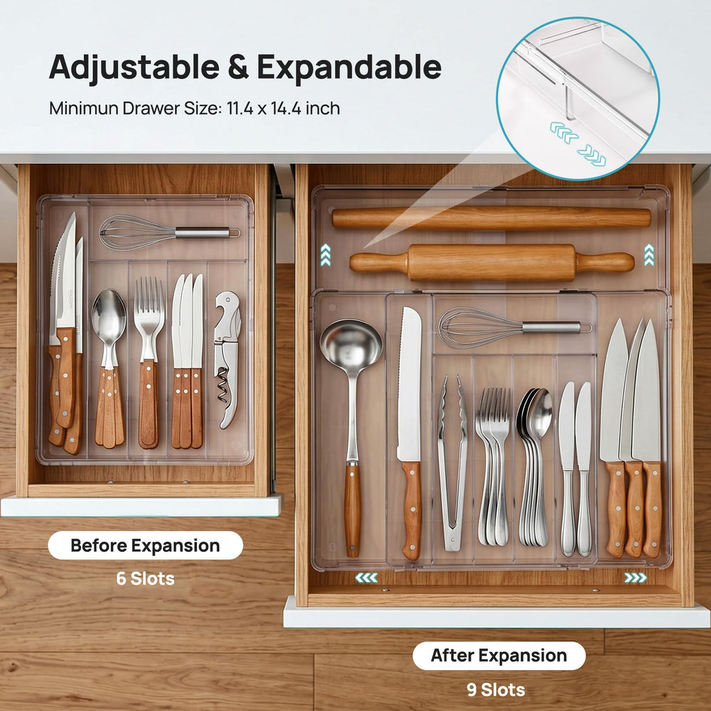 Expandable Silverware Organizer, Kitchen Drawer Tray, 6-9 Slots