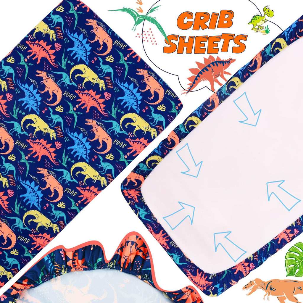 3 Piece Crib Bedding Set for Boys,Dinosaur,Quilt,Sheet&Pillowcase