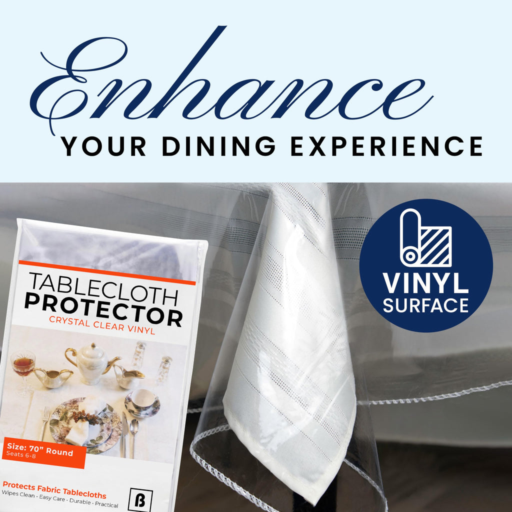 Heavy Duty Clear Plastic Table Cover Protector Round 70 Inch - Waterproof, Oil Proof, Wipeable Vinyl Tablecloth