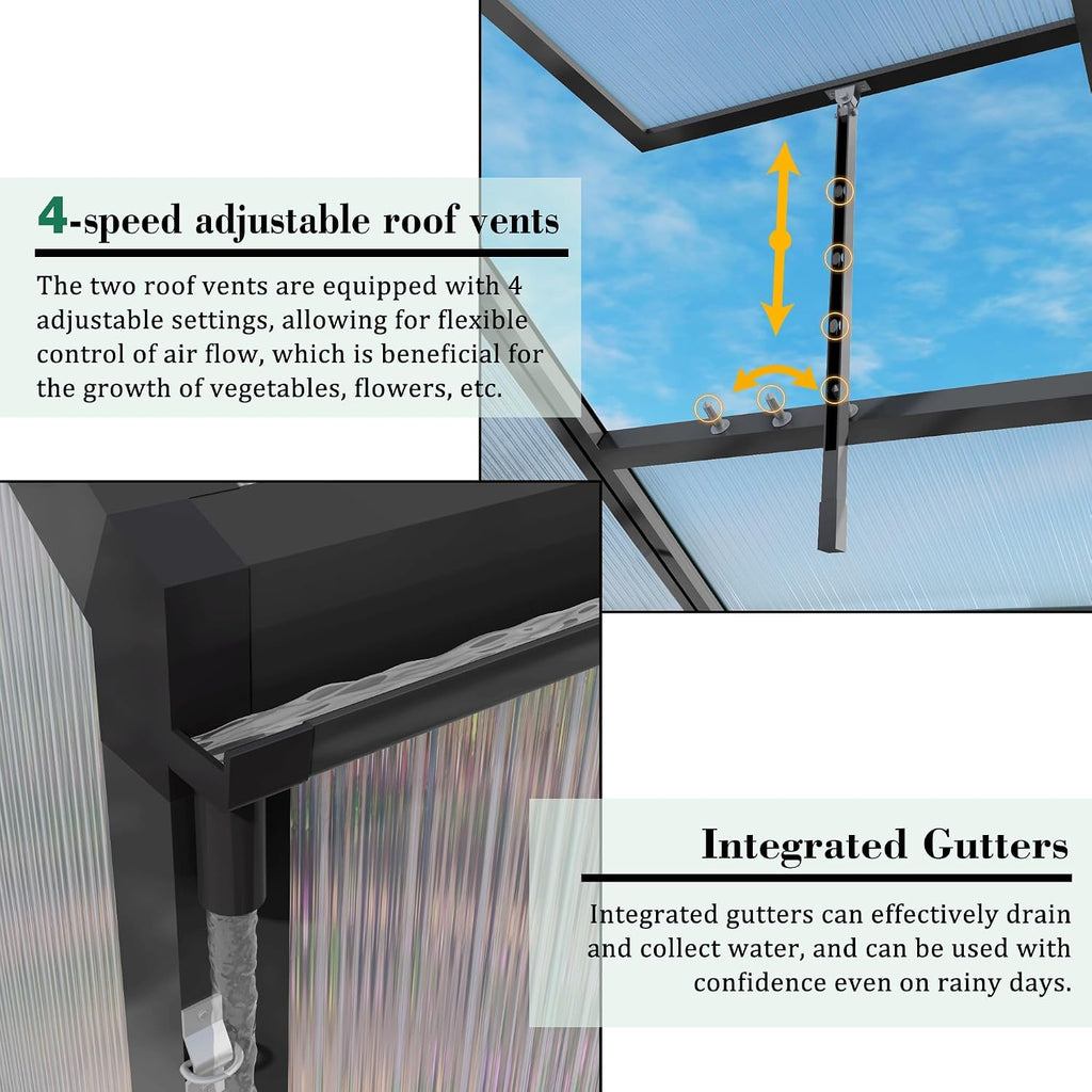 86" H Extra Tall Polycarbonate Greenhouse Kit for Outdoor Backyard Garden, Heavy Duty Aluminum Frame Plant Green