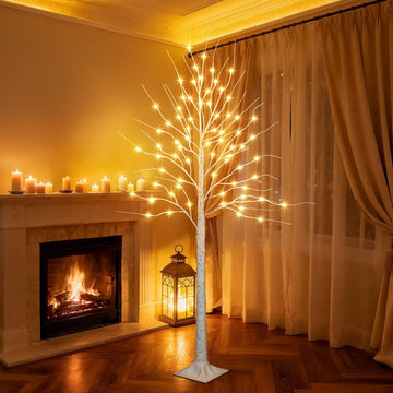 6FT 72LED Christmas Birch Tree, Prelit Artificial Tree Xmas Lights