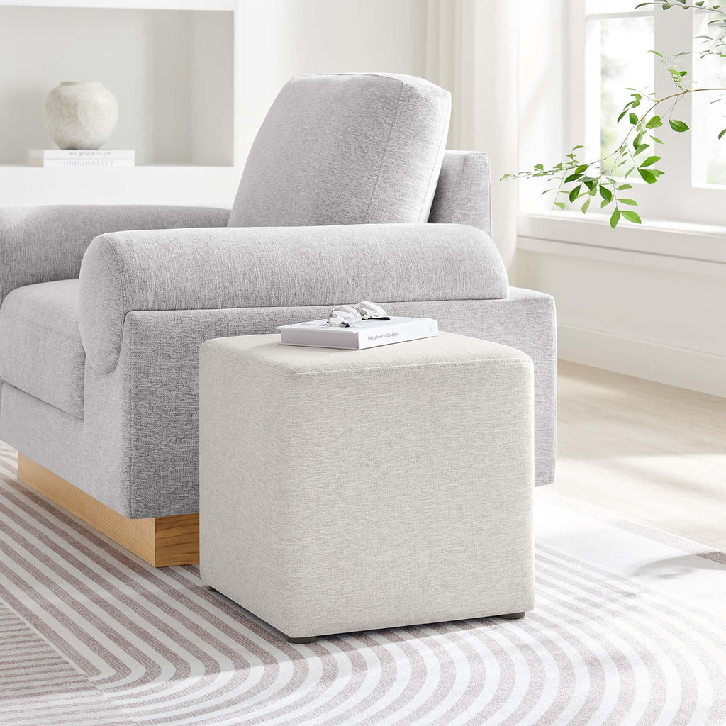 17" Square Woven Heathered Fabric Upholstered Upholstered Ottoman
