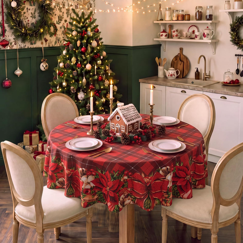 Christmas Plaid Round Tablecloth 70 Inch, Red Checkered