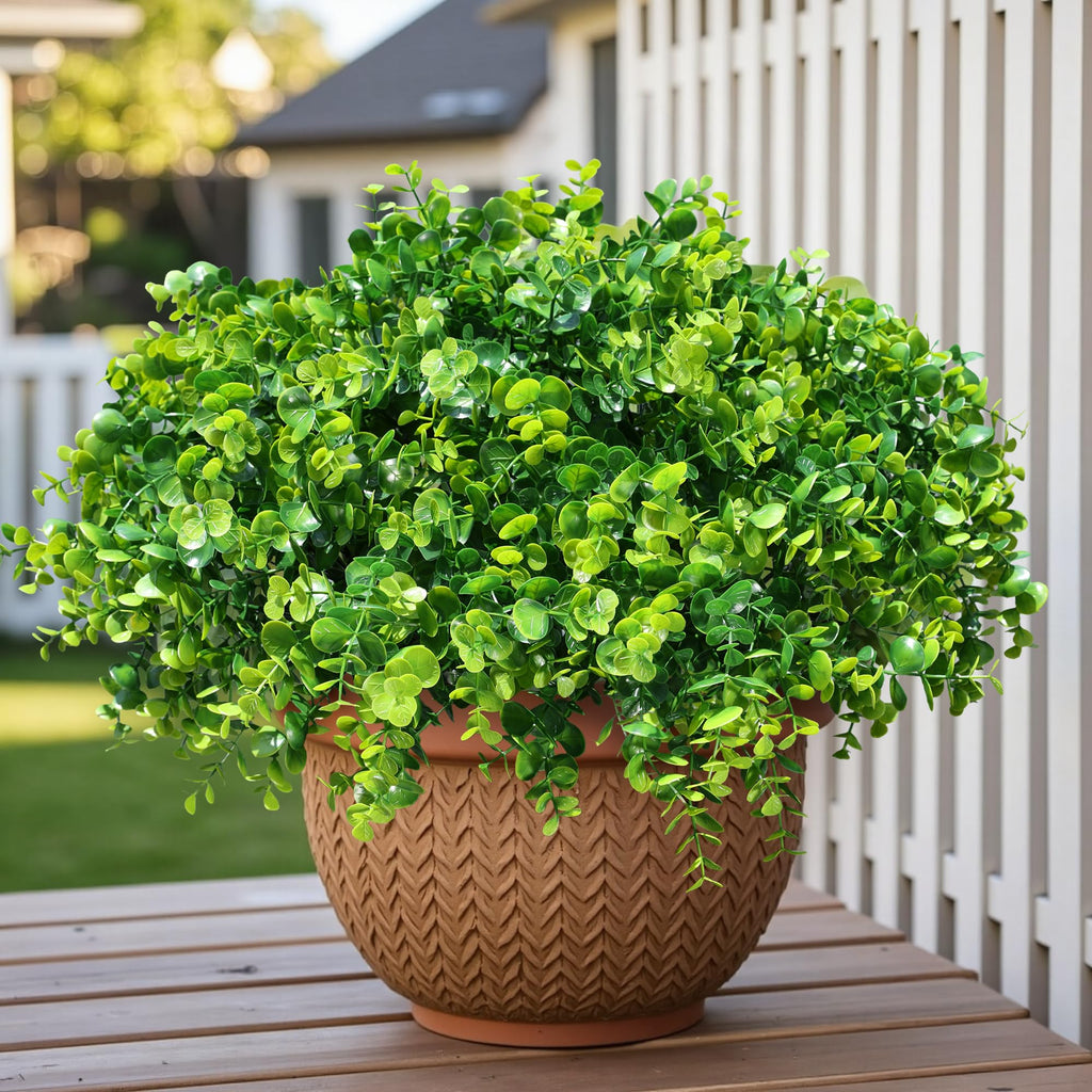 Artificial Plants for Outdoors Outside Spring Summer Decoration, 12 Bundles Faux Eucalyptus Leaves Stems Bulk Fake