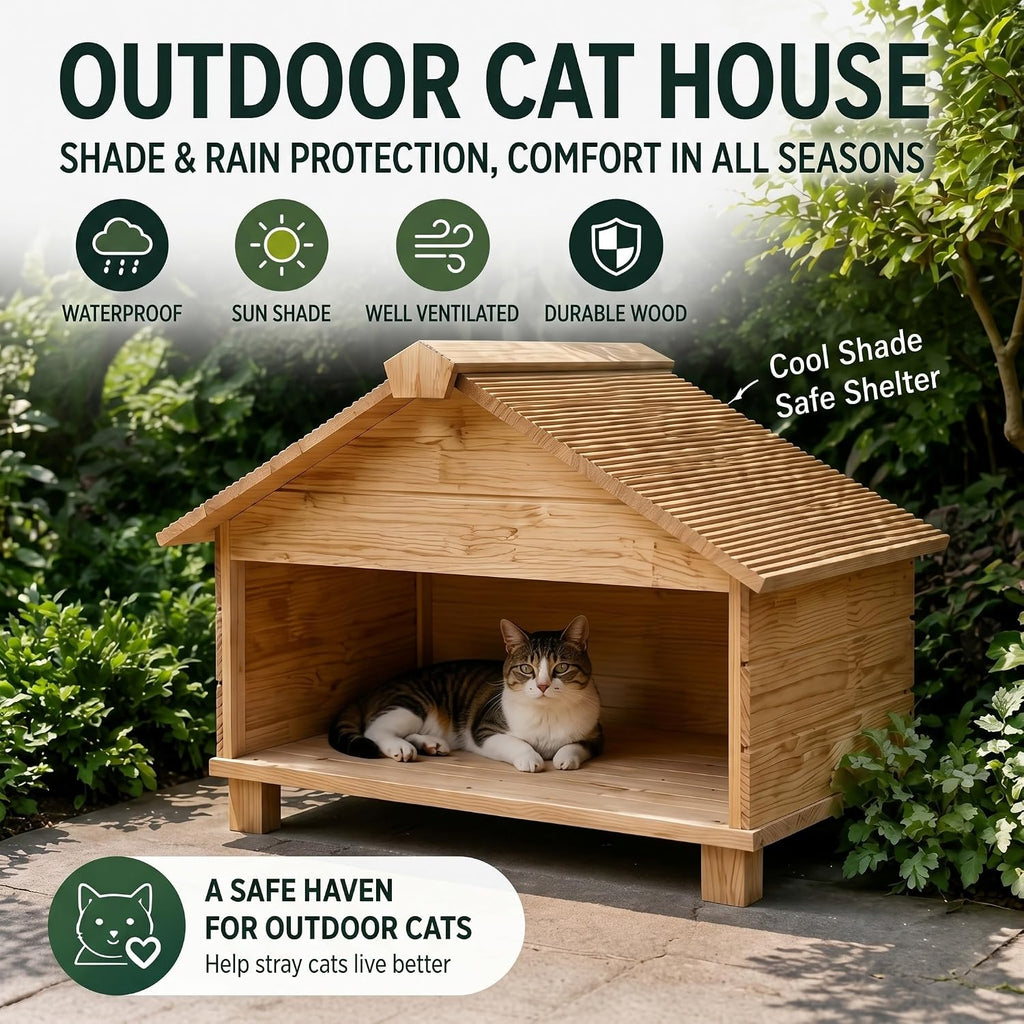 Wooden Cat House for Outside Waterproof 35.4 × 22 × 22 Inch