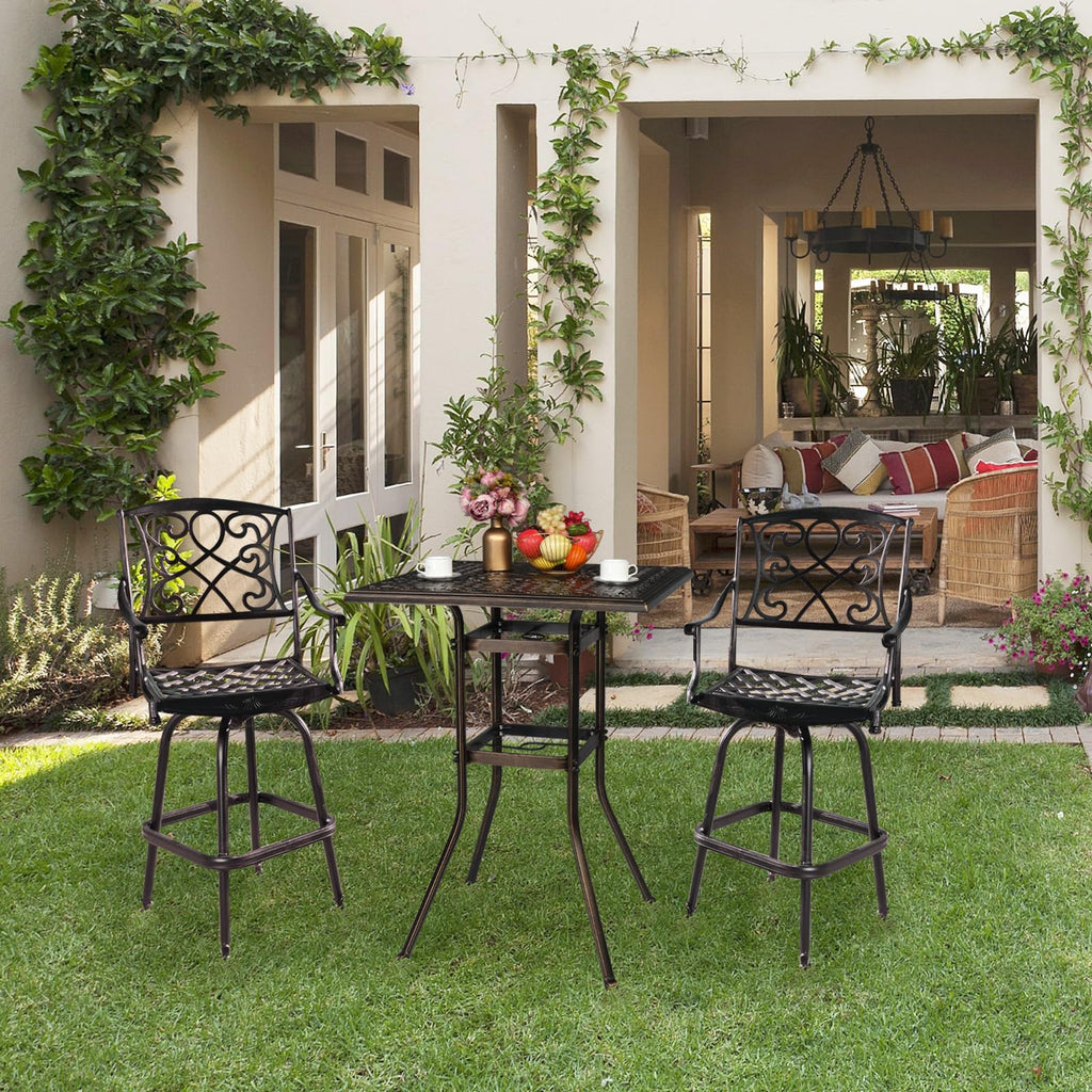 Cast Aluminum Patio Bar Table, 42" Height High Top Outdoor Bar Table with Umbrella Hole, Pub Height Bistro Square