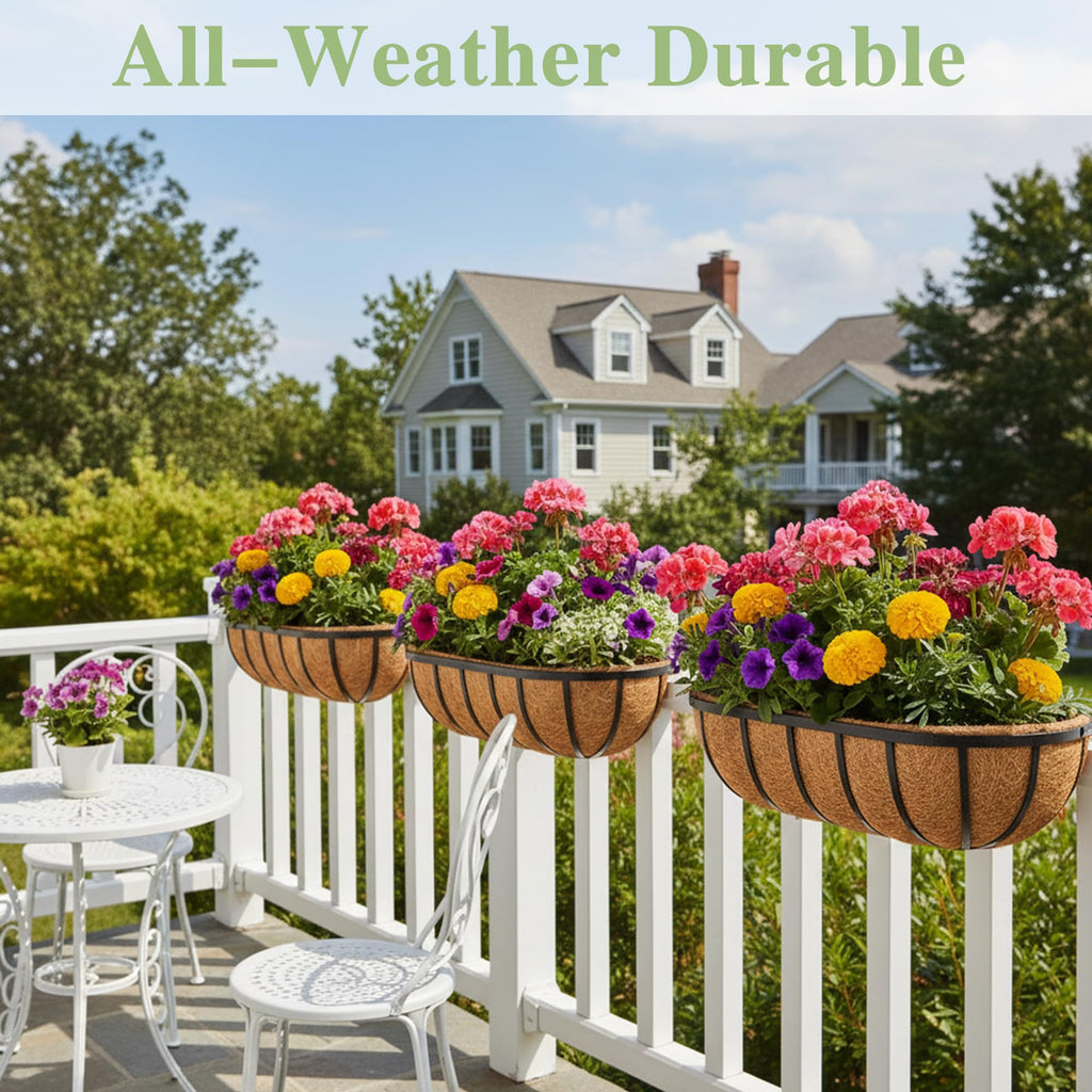 24 Inch Railing Planter Window Box Deck Balcony Rail Planter with Coco Liner Metal Wall-Mounted Coconut Liner Planter