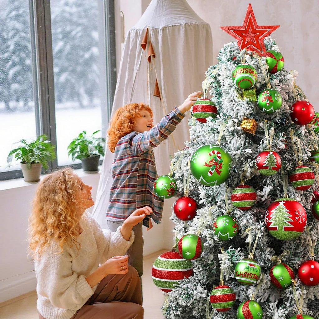 6Pcs 6" Extra Large Outdoor Christmas Ornaments, Xmas Tree Elf Swirl Ball Decoration, Big Red Green Christmas
