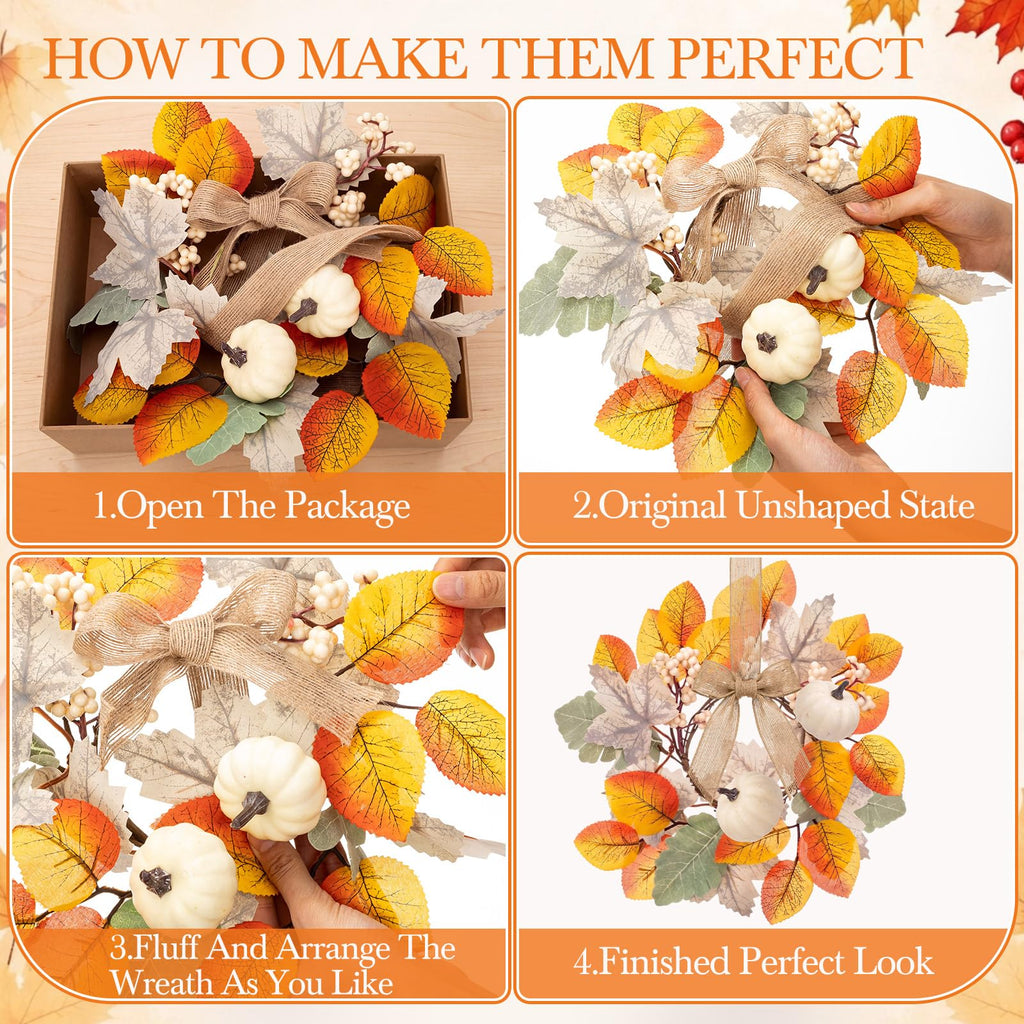 6 Pcs 9 Inch Mini Fall Wreaths with Bow Ribbon Cabinet