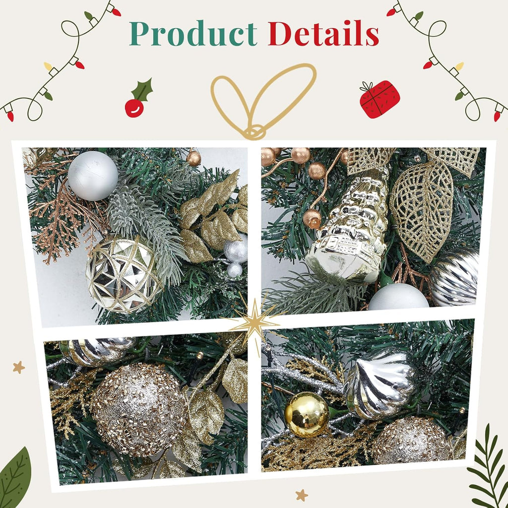 6ft Battery Operated Christmas Garland with 20 LED Lights & Timer, Pre-Lit Artificial Garland for Mantle, Staircase
