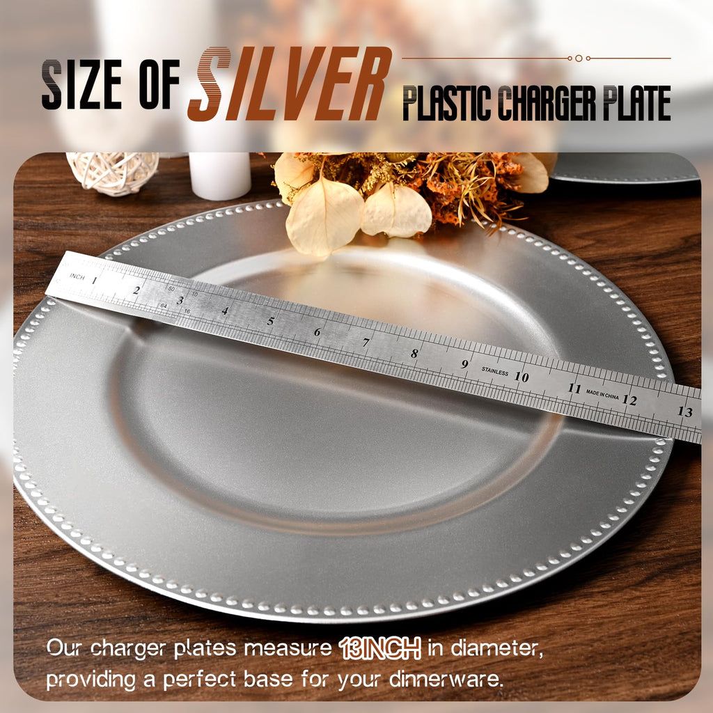 100Pcs Silver Charger Plates Bulk Wedding - 13" Premium Silver Chargers for Dinner Plates, Decorative Charger Plates