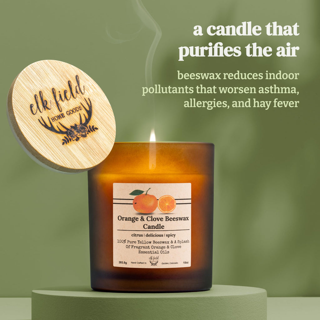 Orange Clove Organic Beeswax Candle, 14 oz | 2 Ingredients | 100% Pure Beeswax Candles, Non Toxic, Natural, Essential