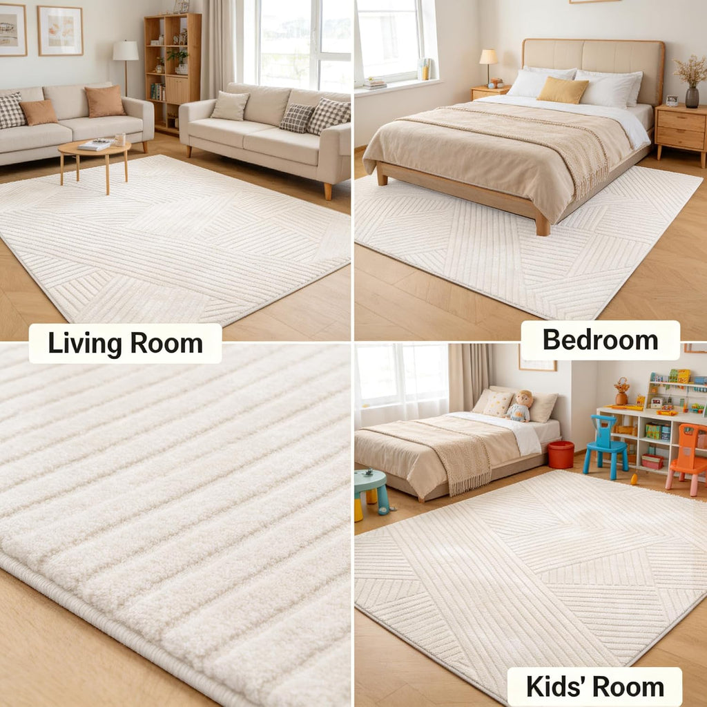 Beige Solid Color Area Rug, Washable Rugs Bedroom