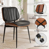 Dining Chairs Set of 2, Mid-Century Modern Upholstered Faux Leather Dining Room Chairs with Walnut Bentwood Back and Metal Legs, Black