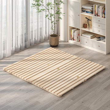 Foldable Floor Bed Frame, Solid Wood Slat Base for Futon Mattress