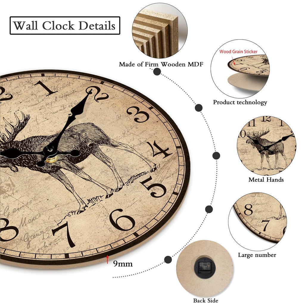 Farmhouse Moose Wall Clock 24 Inch Silent