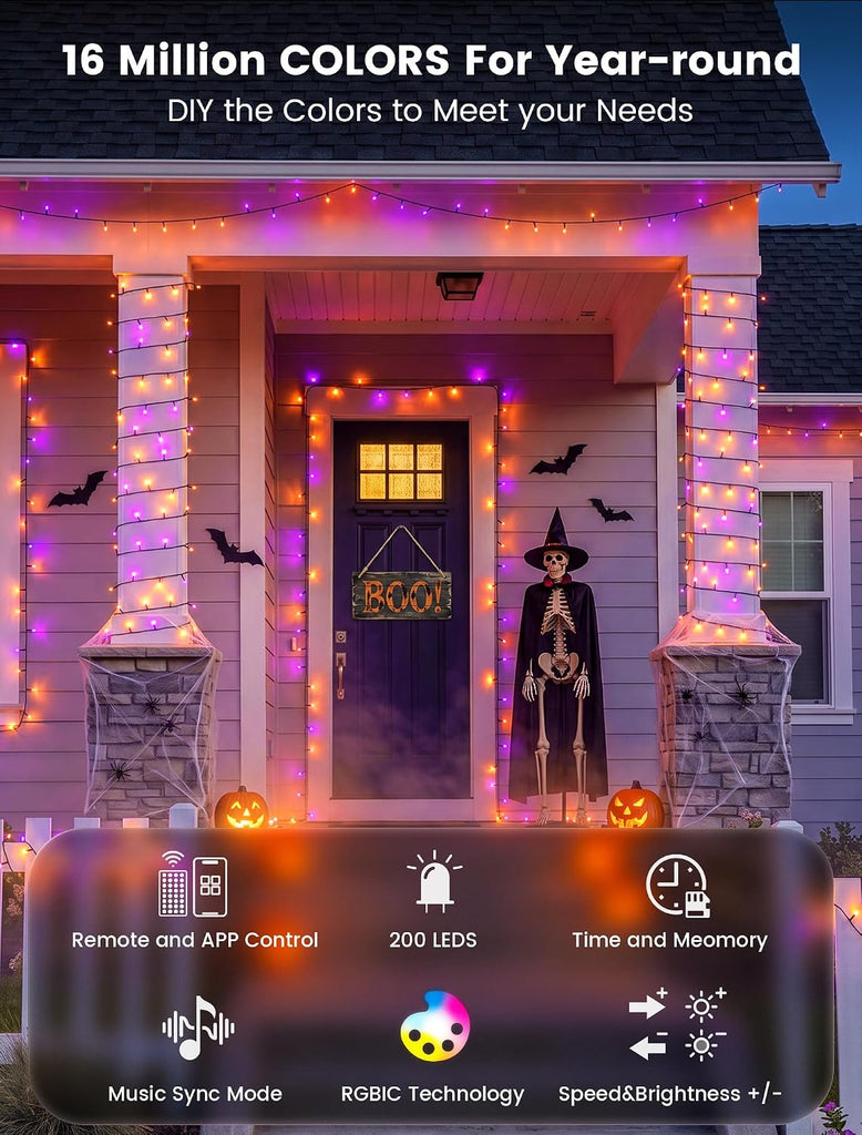 RGB Christmas Lights, 66FT 200 LED Color Changing String Lights