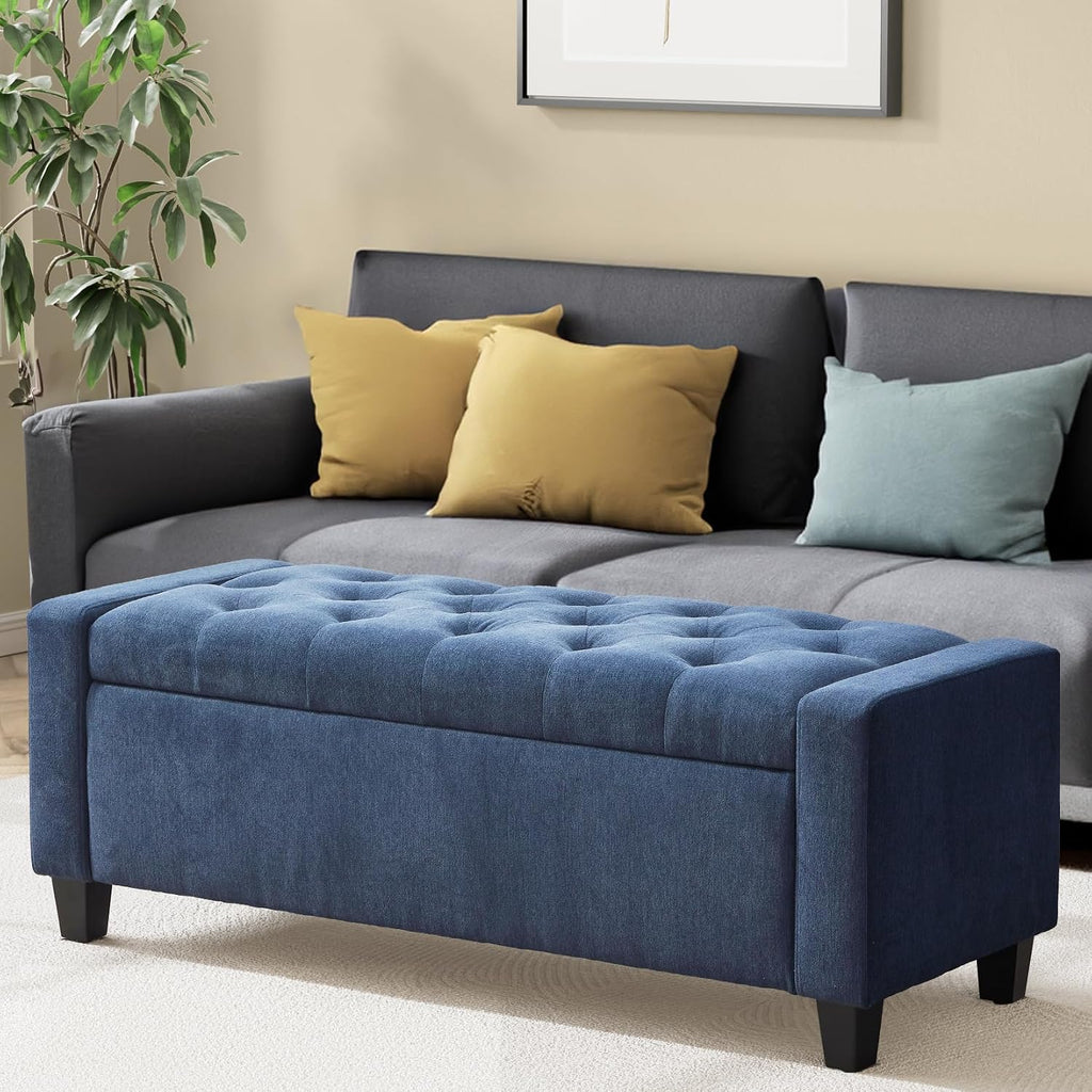 Ottoman with Storage, 48.8" Fabric Storage Ottoman Bench with Hinge, Bedroom Bench, Upholstered Benches with Seating